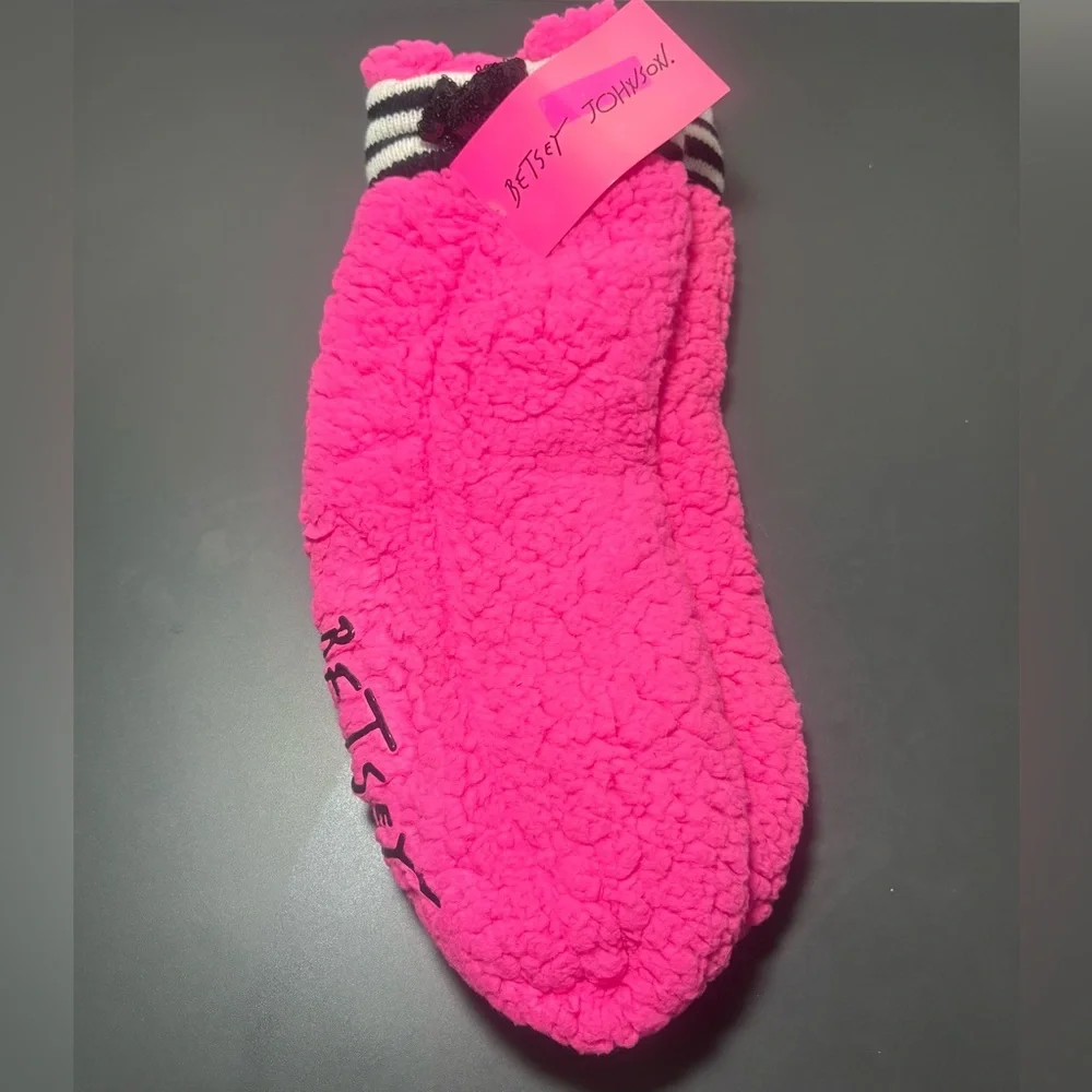 BETSEY JOHNSON Pink Fuzzy Sock with Sequin Bow